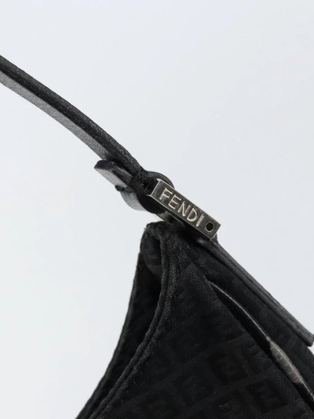 FENDI Zucchino Canvas Shoulder Bag Black Silver - Picture 7 of 16